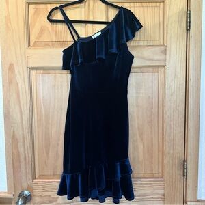 Blue Velvet Ruffle Midi Leota Dress
